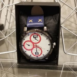 Stylish Mens Watch Faux Blue Leather New